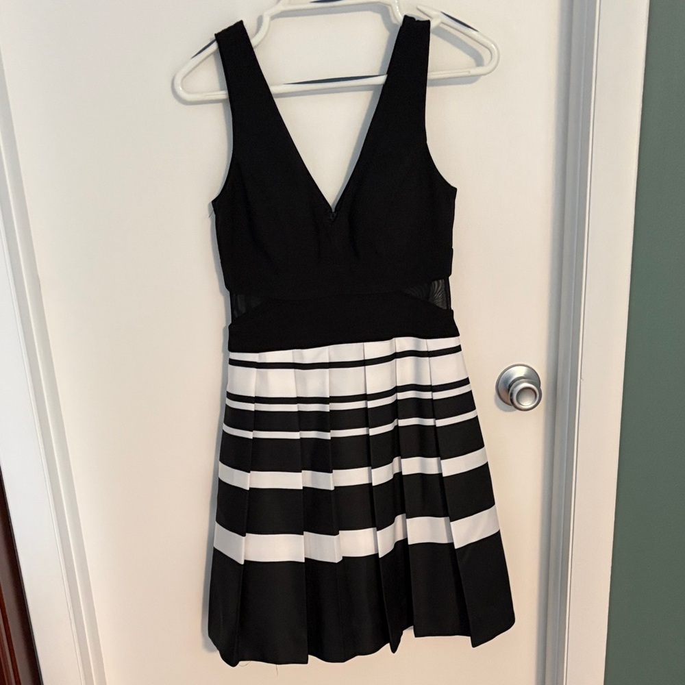 Xscape Black and White Striped Mini Dress